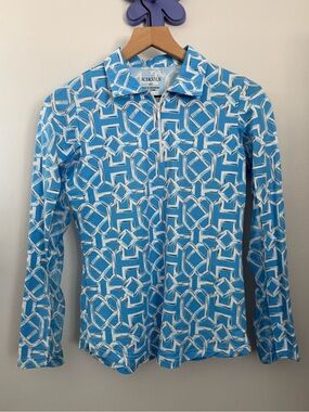 Icikuls XS Blue White 1/4 Zip Pullover Long Sleeve Tennis Golf Outdoor